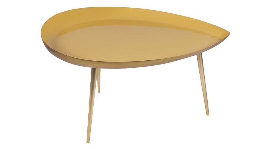 Table Miliboo | Table Basse Design En Acier Laqu Jaune Et Dor L80 Cm Drop