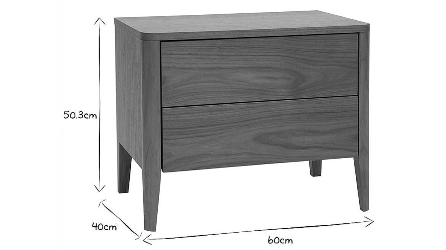 Chambre Miliboo | Table De Chevet Avec Rangements 2 Tiroirs Bois Fonc Noyer L60 Cm Benja