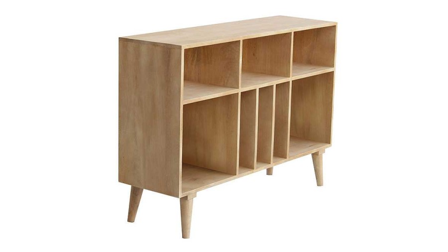 Rangement Miliboo | Buffet Ouvert Meuble De Rangement Bouteilles Ou Vinyles En Bois Manguier Massif L120 Cm Isidro