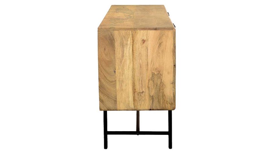 Rangement Miliboo | Buffet En Bois Manguier Massif Grav Et M Tal Noir 4 Portes L160 Cm Morisson