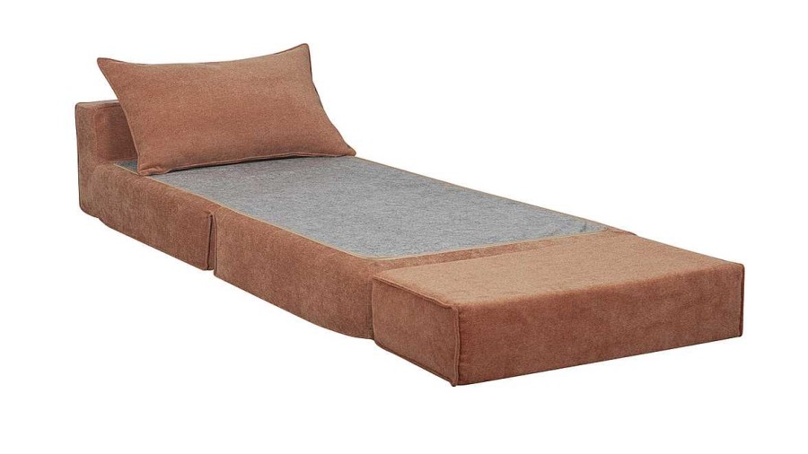 Canap & Fauteuil Miliboo | Chauffeuse 1 Place Convertible En Tissu Effet Velours Terracotta Victor