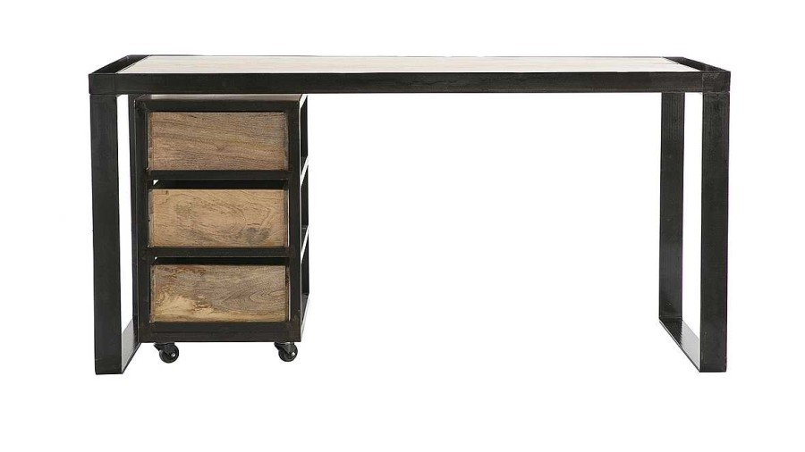 Bureau Miliboo Bureau Design | Bureau Avec Rangements 3 Tiroirs Industriel Bois Manguier Massif Et M Tal Noir L156 Cm Industria