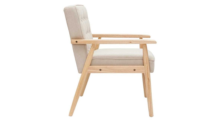 Canap & Fauteuil Miliboo Fauteuil Design | Fauteuil Scandinave En Tissu Beige Et Bois Clair Massif Filip