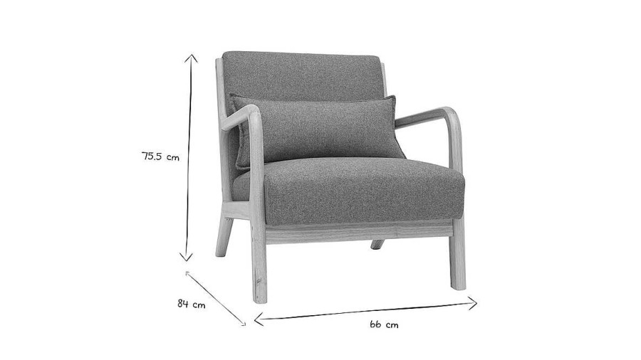 Canap & Fauteuil Miliboo Fauteuil Design | Fauteuil Scandinave En Tissu Vert De Gris Et Bois Clair Massif Derry