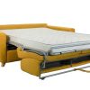 Canap & Fauteuil Miliboo Canap Convertible | Canap Convertible 3 Places En Tissu Jaune Moutarde Et Bois Clair Avec Matelas L140 Cm 12 Cm Graham