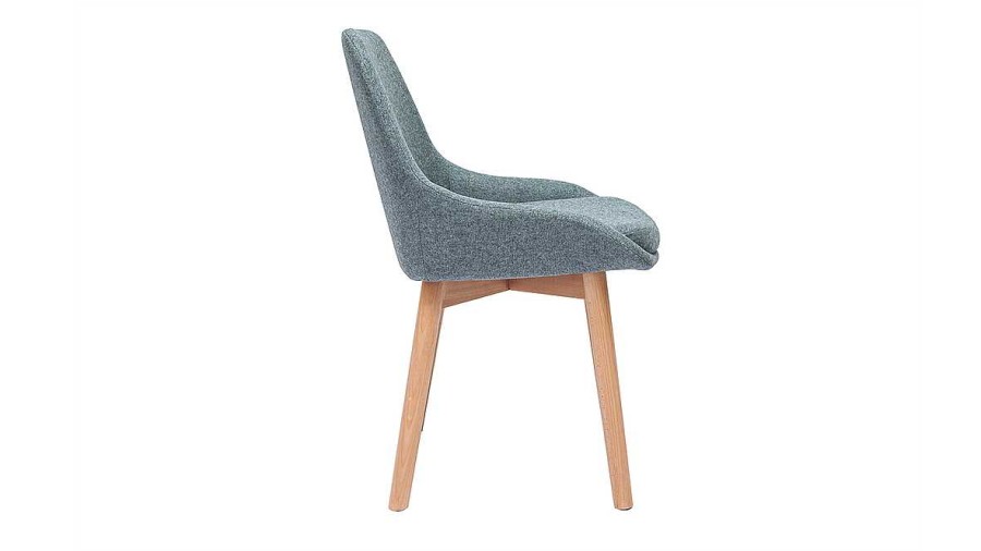 Chaise & Tabouret Miliboo Chaise Design | Chaises Scandinaves En Tissu Vert De Gris Et Bois Clair Massif (Lot De 2) Holo