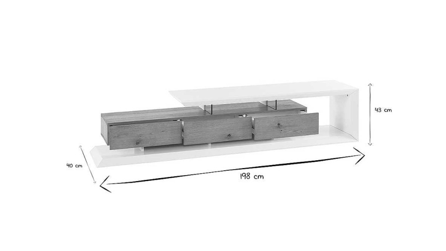 Rangement Miliboo Meuble Tv Design | Meuble Tv Design Blanc Laqu Et Bois L198 Cm Rituel