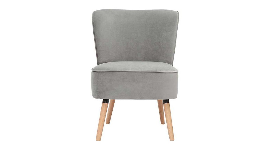 Canap & Fauteuil Miliboo Fauteuil Design | Fauteuil En Tissu Velours Gris Clair Et Bois Clair Kahlo