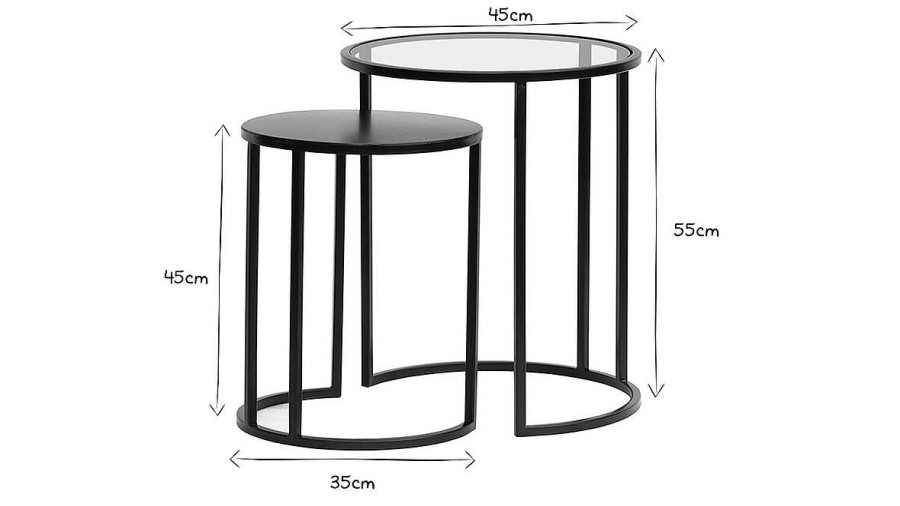 Table Miliboo | Tables D'Appoint Gigognes En Verre Tremp Et M Tal Noir Tahl