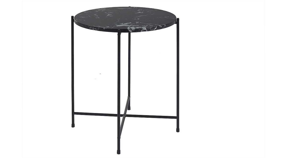 Table Miliboo | Table D'Appoint Ronde Design Noire En Marbre Et M Tal D42 Cm Sarda