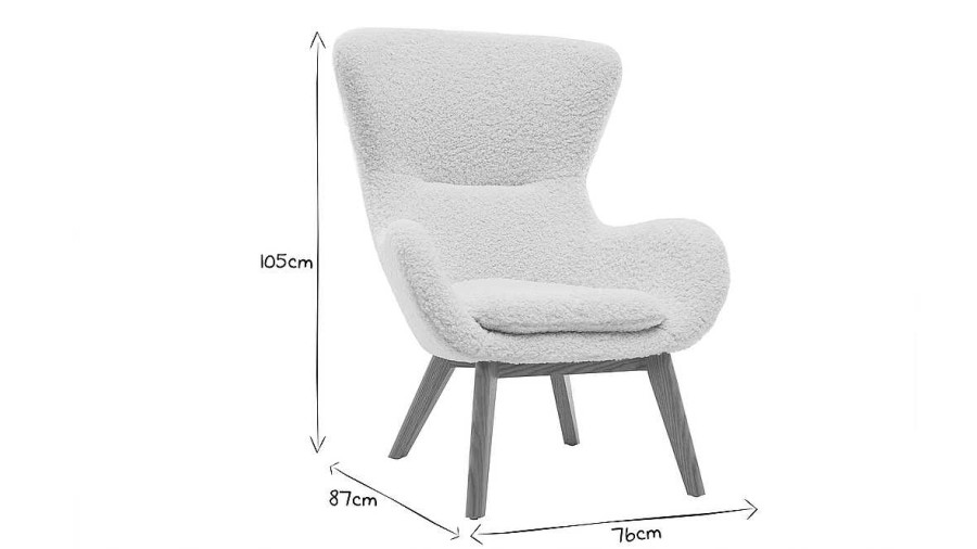 Canap & Fauteuil Miliboo Fauteuil Design | Fauteuil Scandinave En Tissu Effet Peau De Mouton Blanc Et Bois Clair Eskua