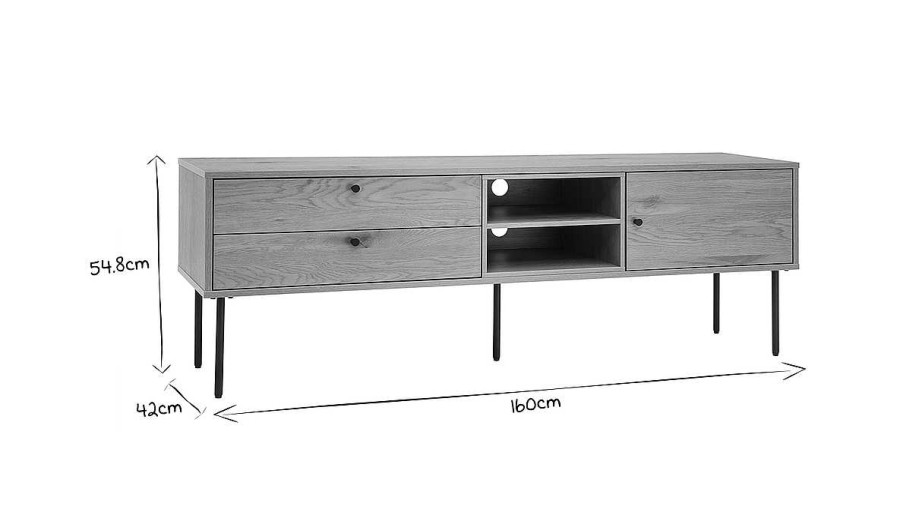 Rangement Miliboo Meuble Tv Design | Meuble Tv Finition En Bois Clair Ch Ne Et M Tal Noir L160 Cm Pernelle