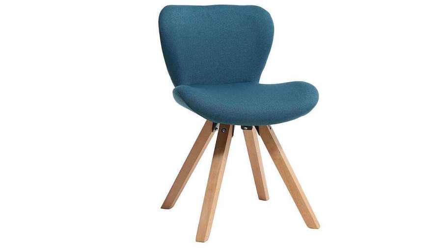 Chaise & Tabouret Miliboo Chaise Design | Chaise Scandinave En Tissu Bleu Canard Et Bois Clair Anya