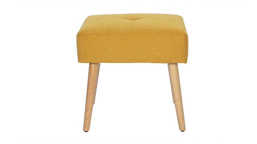 Chaise & Tabouret Miliboo Chaise Design | Tabouret Bas En Tissu Effet Velours Textur Jaune Moutarde Et Bois Clair Massif H46 Guesta