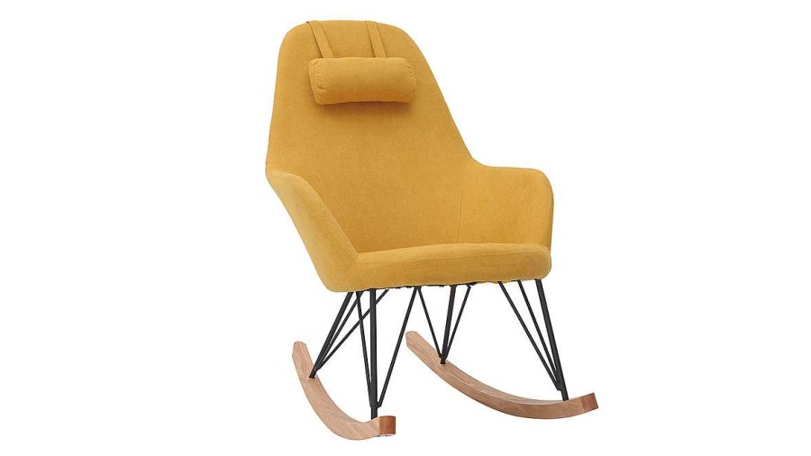 Canap & Fauteuil Miliboo Rocking Chair | Rocking Chair Scandinave En Tissu Effet Velours Jaune Moutarde, M Tal Noir Et Bois Clair Jhene