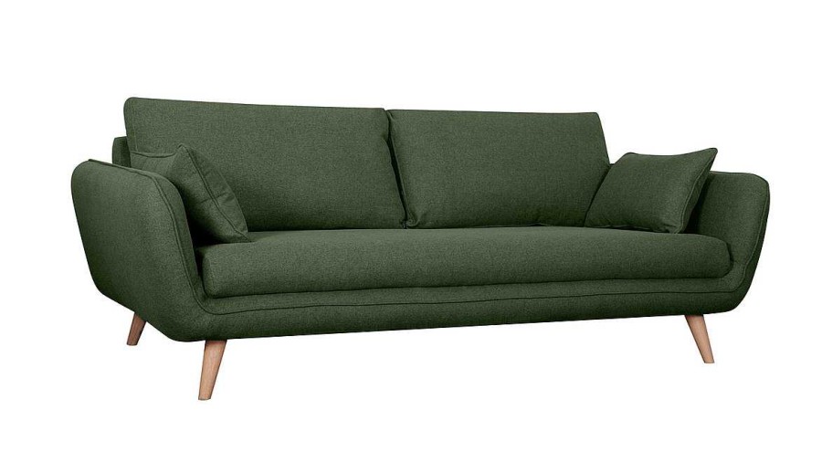 Canap & Fauteuil Miliboo Canap Design | Canap Scandinave 3 Places En Tissu Kaki Et Bois Clair Creep