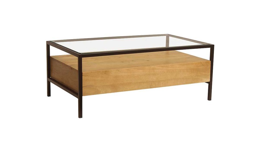 Table Miliboo | Table Basse Rectangulaire Avec Rangements En Bois Manguier Massif, Verre Et M Tal Noir L100 Cm Sita