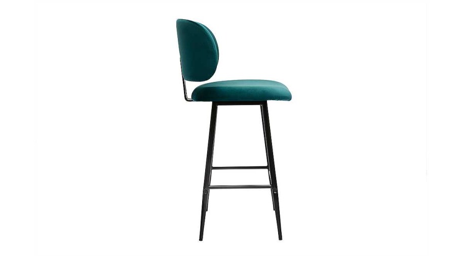 Chaise & Tabouret Miliboo Tabouret De Bar | Tabourets De Bar En Tissu Velours Bleu P Trole Et M Tal Noir H70 Cm (Lot De 2) Atrium