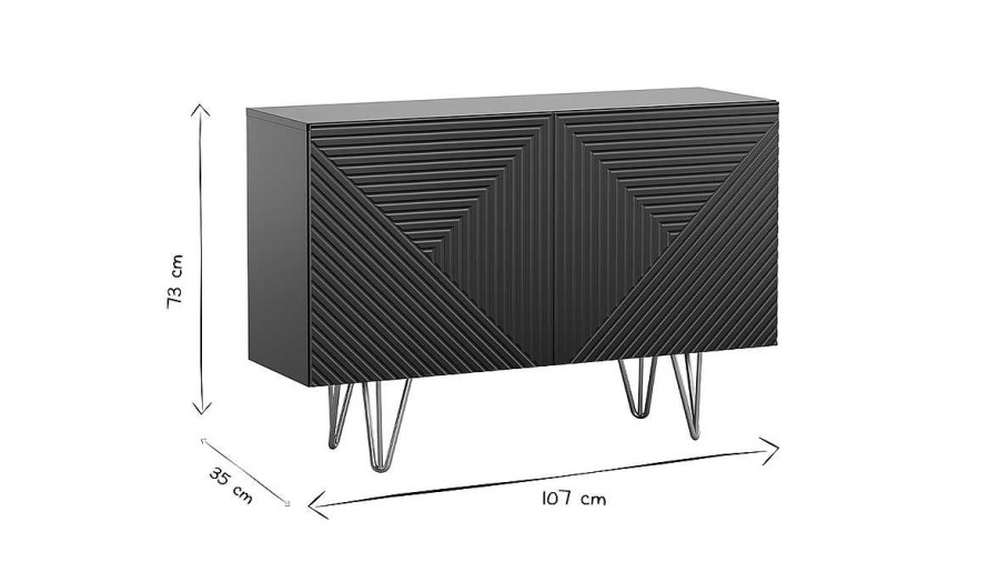 Rangement Miliboo | Buffet Design Grav Noir Et M Tal Dor 2 Portes L107 Cm Ozen