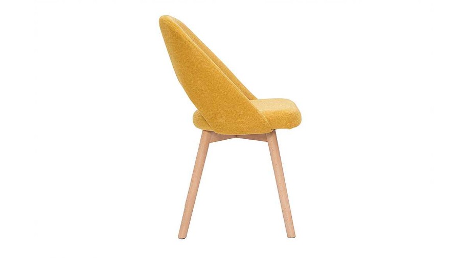 Chaise & Tabouret Miliboo Chaise Design | Chaises Scandinaves En Tissu Effet Velours Textur Jaune Moutarde Et Bois Clair (Lot De 2) Cosette