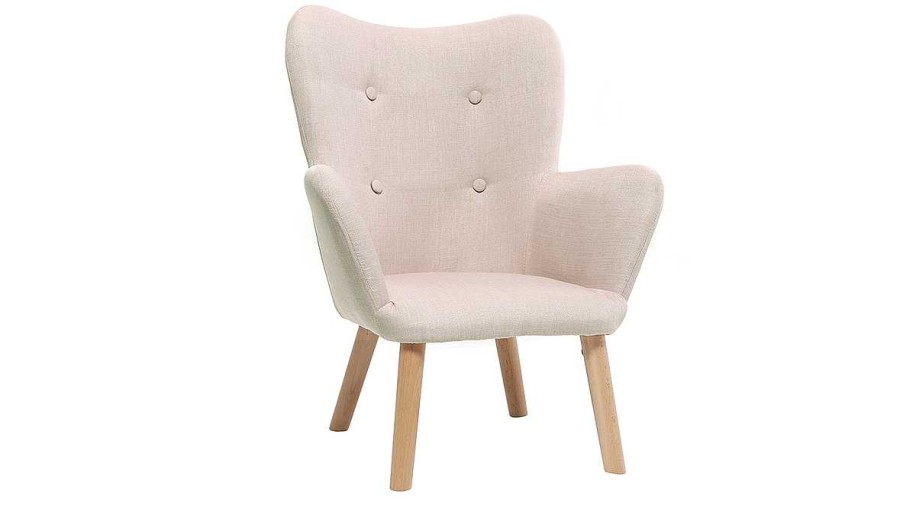 Enfant Miliboo | Fauteuil Enfant Scandinave En Tissu Rose Poudr Et Bois Clair Baby Bristol