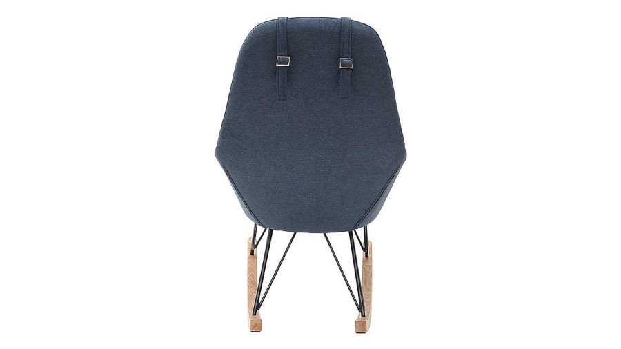 Canap & Fauteuil Miliboo Rocking Chair | Rocking Chair En Tissu Effet Velours Bleu, M Tal Noir Et Bois Clair Jhene