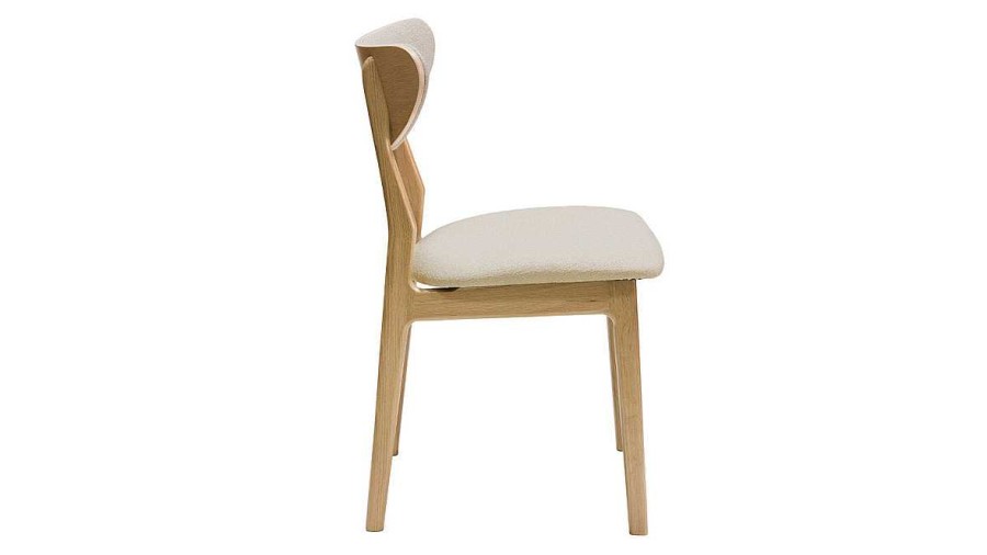 Chaise & Tabouret Miliboo Chaise Design | Chaises Scandinaves En Tissu Effet Laine Boucl E Beige Et Bois Clair Ch Ne Massif (Lot De 2) Maya