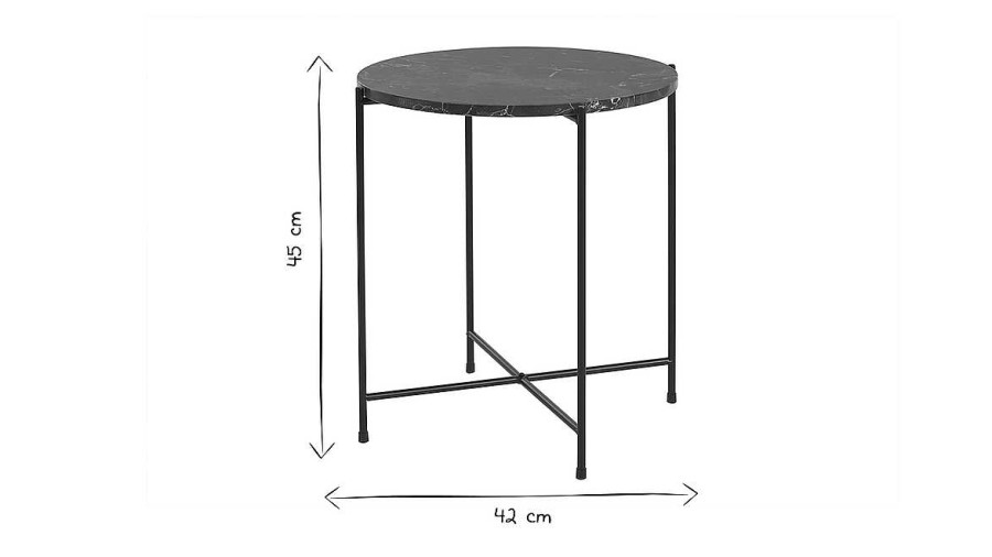 Table Miliboo | Table D'Appoint Ronde Design En Marbre Marron Et M Tal Noir D42 Cm Sarda