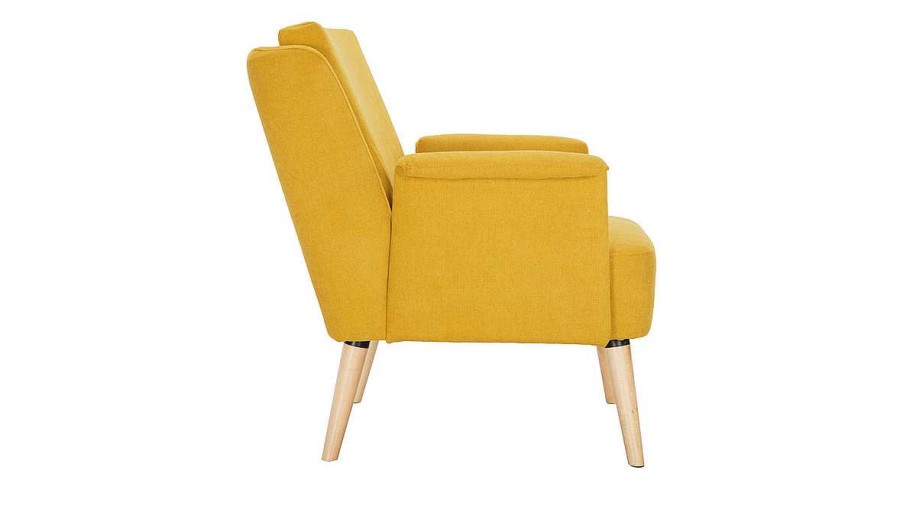 Canap & Fauteuil Miliboo Fauteuil Design | Fauteuil Scandinave En Tissu Effet Velours Jaune Moutarde Et Bois Clair Aeola