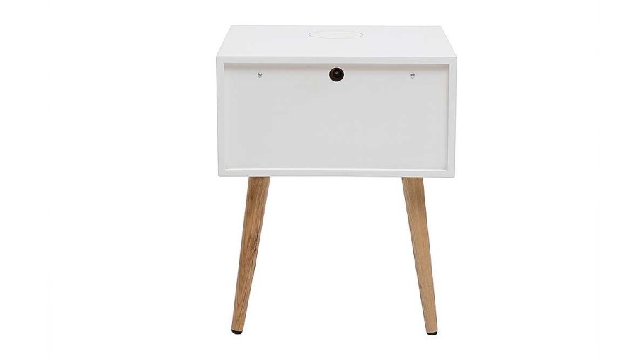 Chambre Miliboo | Table De Chevet Connect E Multim Dia Blanc Mat Et Bois Clair Massif L40 C Pavan