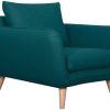 Canap & Fauteuil Miliboo Fauteuil Design | Fauteuil Scandinave En Tissu Bleu Paon Et Bois Clair Creep