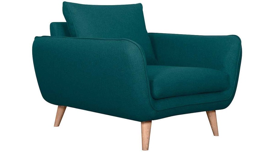 Canap & Fauteuil Miliboo Fauteuil Design | Fauteuil Scandinave En Tissu Bleu Paon Et Bois Clair Creep