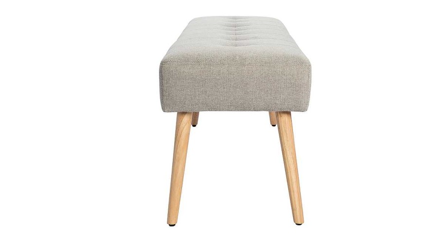 Chambre Miliboo | Banc Scandinave Capitonn En Tissu Effet Velours Textur Gris Clair Et Bois Clair L130 Cm Guesta