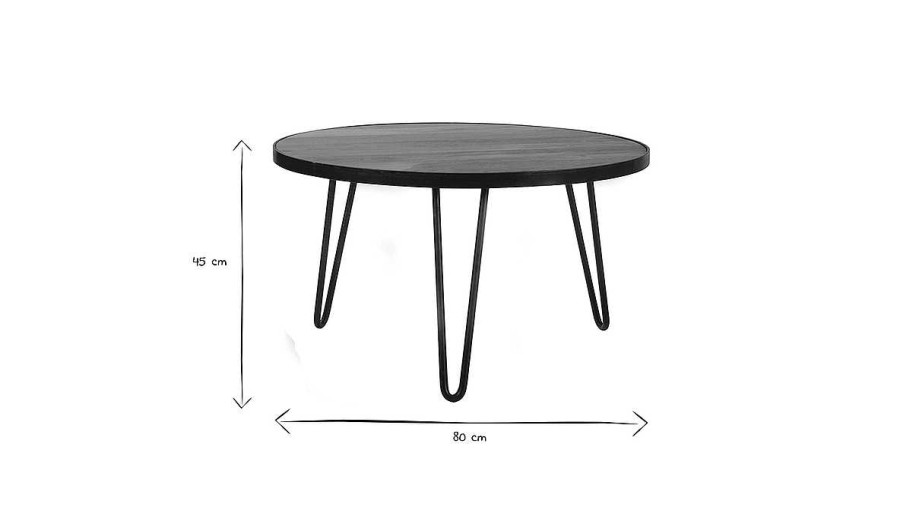 Table Miliboo | Table Basse Ronde Industrielle Bois Manguier Massif Et M Tal Noir L80 Cm Atelier