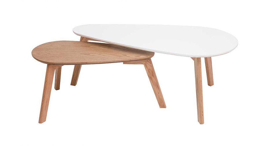 Table Miliboo | Tables Basses Gigognes Scandinaves Bois Clair Ch Ne Et Blanc (Lot De 2) Artik