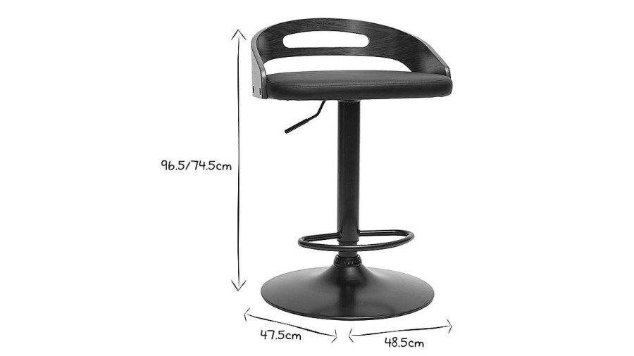 Chaise & Tabouret Miliboo Tabouret De Bar | Tabouret De Bar R Glable Design Noyer Et Polyur Thane Noir Mano