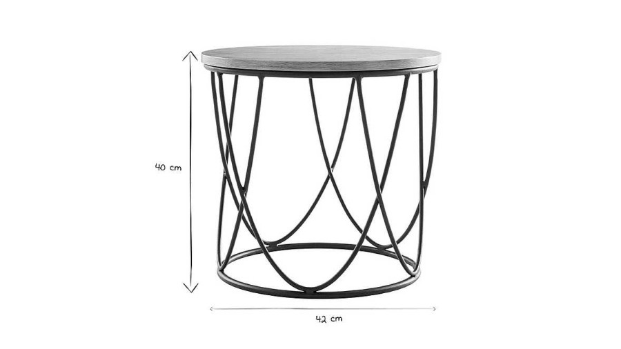 Table Miliboo | Table D'Appoint Ronde Bois Clair Ch Ne Et M Tal Noir D42 Cm Lace