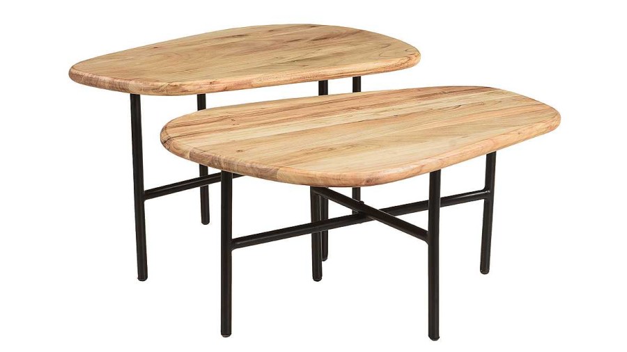 Table Miliboo | Tables Basses Gigognes Bois Clair Massif Et M Tal Noir (Lot De 2) Suzane