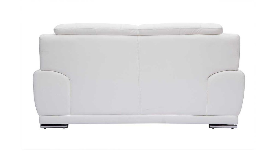 Canap & Fauteuil Miliboo Canap Cuir | Canap Design 2 Places En Cuir Blanc Et Acier Chrom Tamara