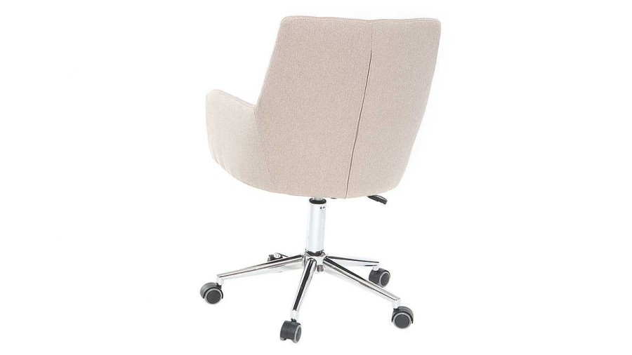 Chaise & Tabouret Miliboo | Chaise De Bureau Roulettes En Tissu Beige Et Acier Chrom Shana