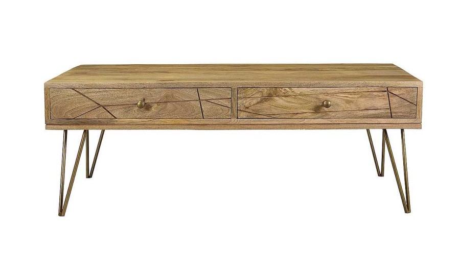 Table Miliboo | Table Basse 2 Tiroirs Grav E Bois Manguier Massif Et M Tal Dor L120 Cm Linium