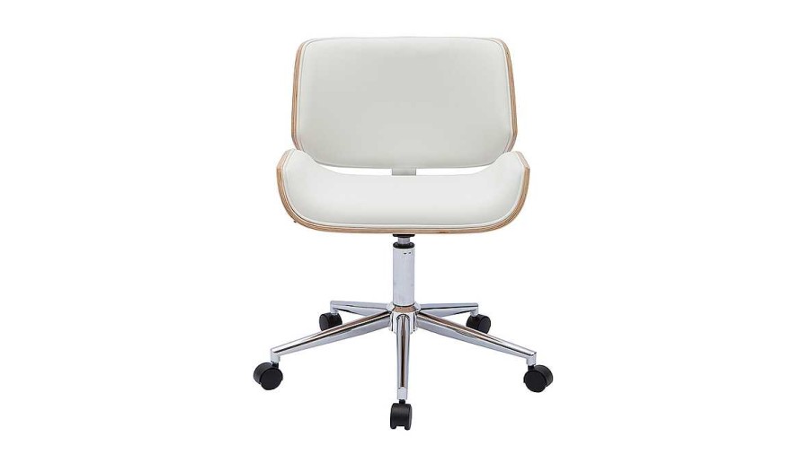 Chaise & Tabouret Miliboo | Chaise De Bureau Roulettes Design Blanc, Bois Clair Et Acier Chrom Rubbens