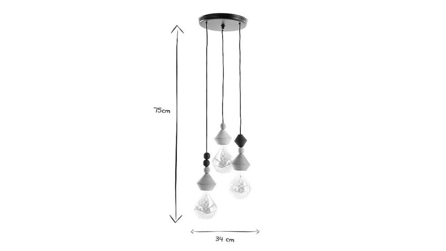 Luminaire Miliboo | Suspension Fils 3 Lampes Avec Perles En Bois Massif L34 Cm Akoya