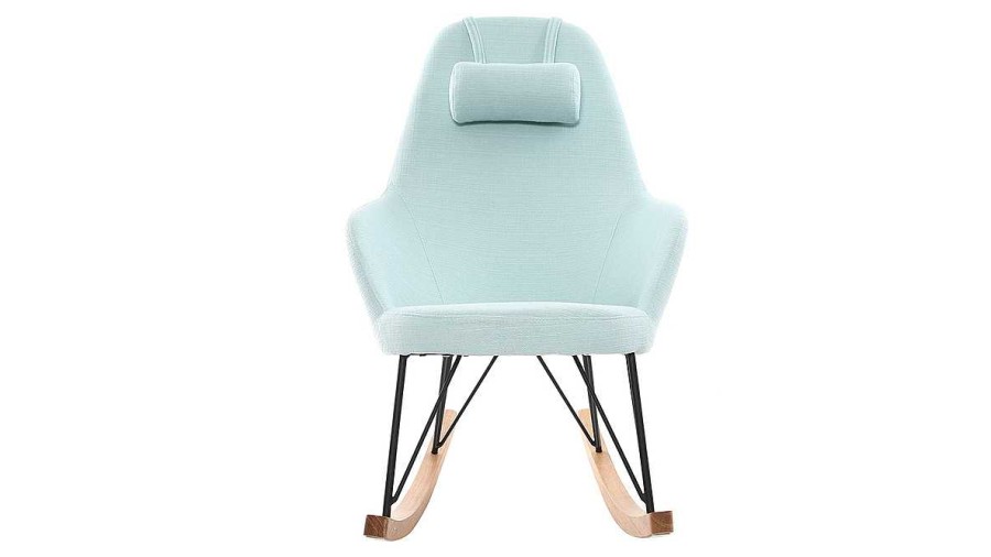 Canap & Fauteuil Miliboo Rocking Chair | Rocking Chair Scandinave En Tissu Menthe L'Eau, M Tal Noir Et Bois Clair Jhene