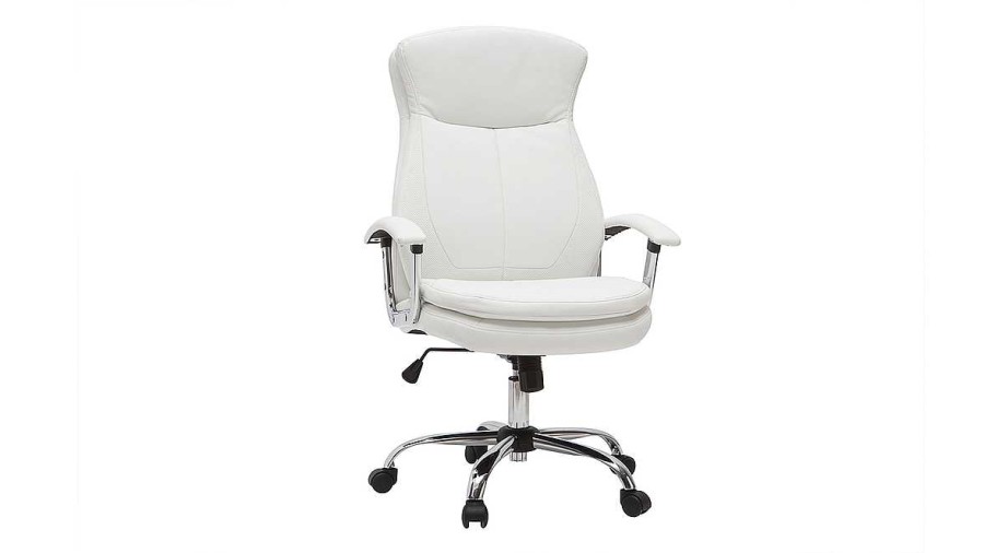 Chaise & Tabouret Miliboo | Fauteuil De Bureau Roulettes Design Blanc Et Acier Chrom Wall Street