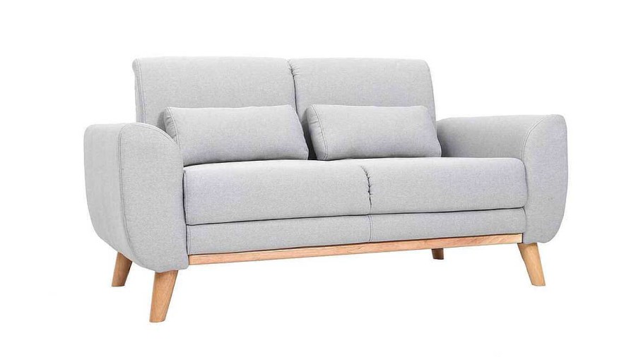 Canap & Fauteuil Miliboo Canap Design | Canap Scandinave 2 Places En Tissu Gris Clair Et Bois Clair Ektor