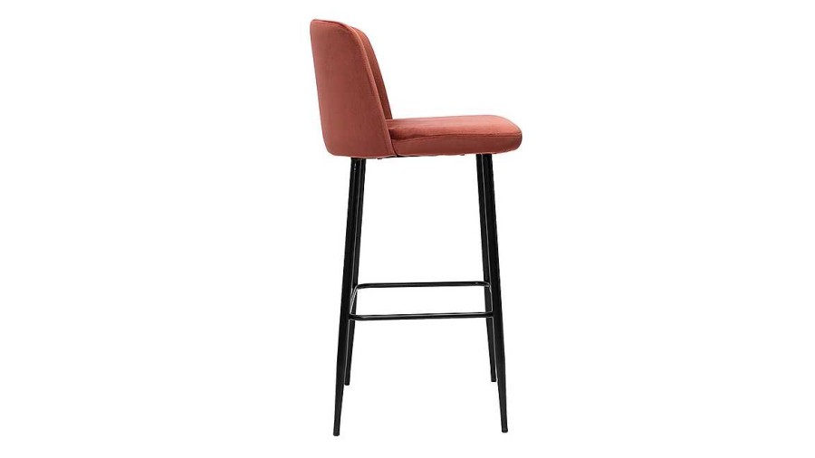 Chaise & Tabouret Miliboo Tabouret De Bar | Tabouret De Bar Fixe Velours Rouge Tomette Et Pied M Tal Noir H78 Cm Monti