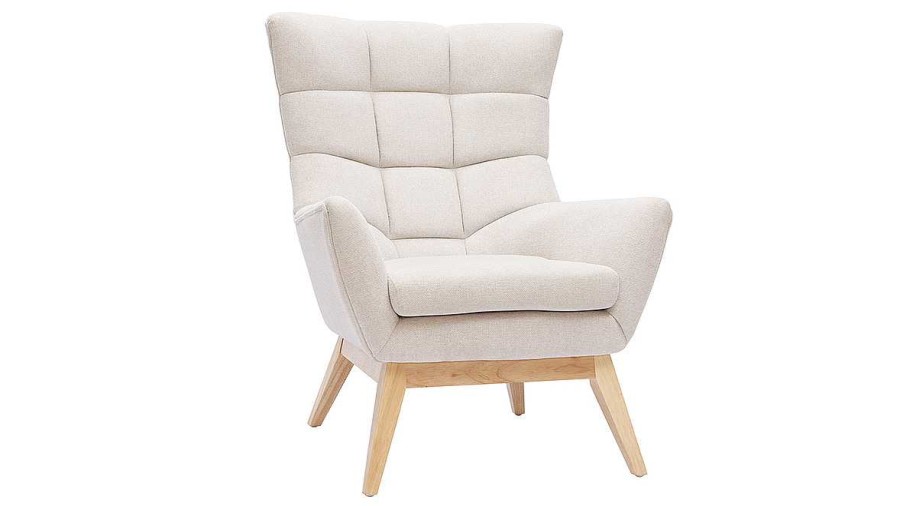 Canap & Fauteuil Miliboo Fauteuil Design | Fauteuil Scandinave En Tissu Effet Velours Textur Naturel Et Bois Clair Brody