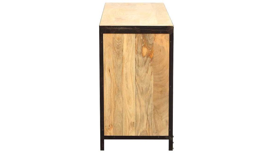 Rangement Miliboo | Commode Industrielle En Bois Manguier Massif Et M Tal Noir 6 Tiroirs L130 Cm Industria