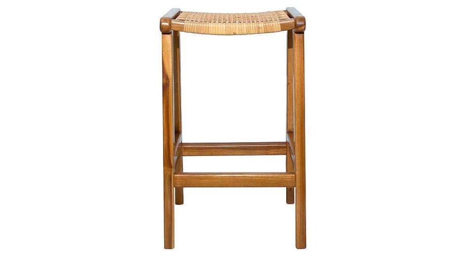 Chaise & Tabouret Miliboo Tabouret De Bar | Tabourets De Bar Ethniques En Bois Teck Massif Et Cannage Rotin H65 Cm (Lot De 2) Gawa